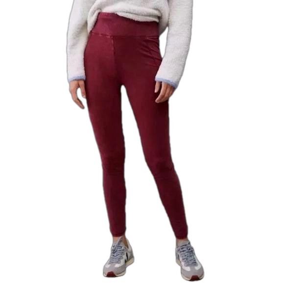 Saturday Sunday Anthropologie NWT Ruthie Wine High Rise Curve Hem Leggings - Picture 1 of 14